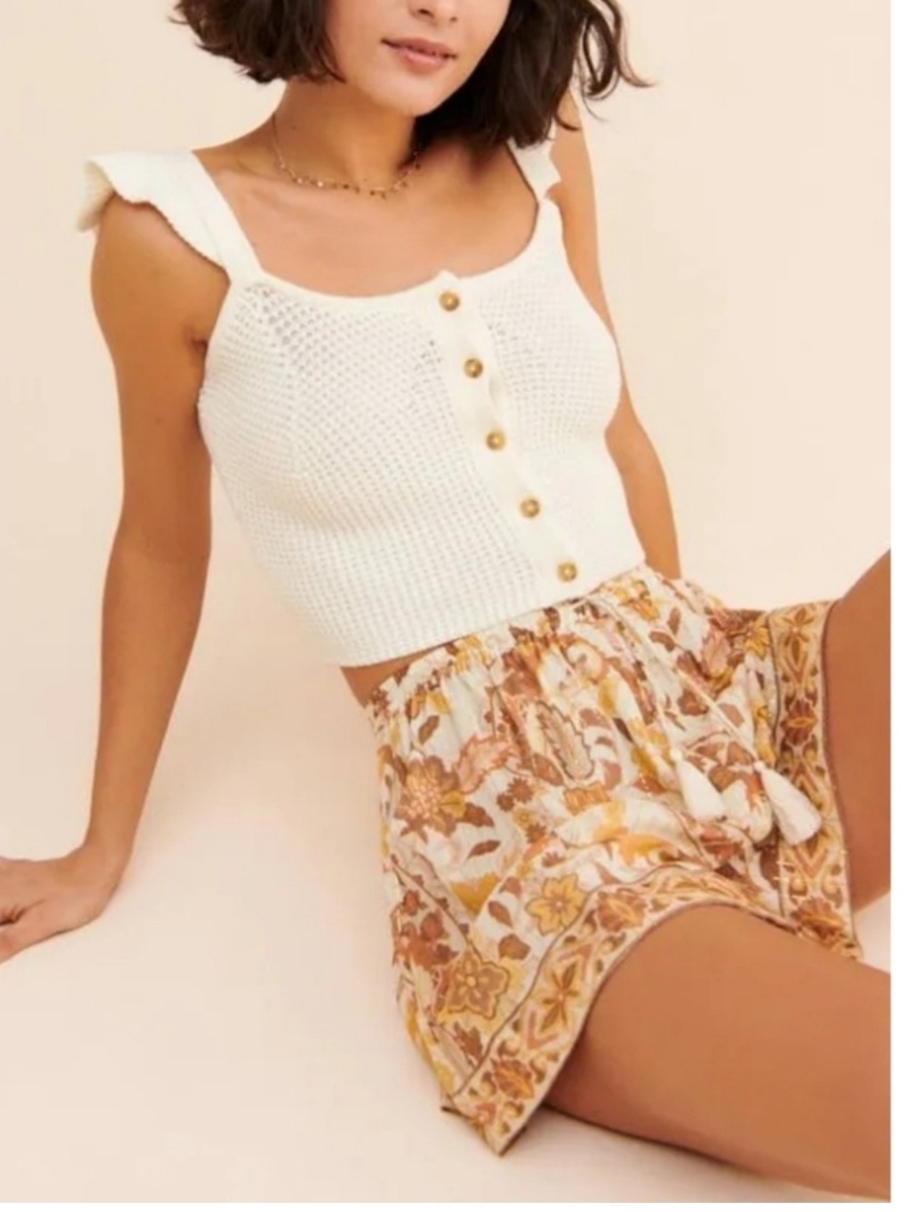 Spell & the Gypsy Hendrix Floral Boho Shorts in Cream